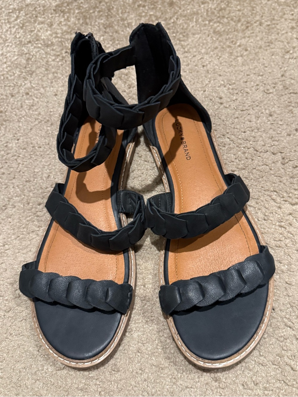 Lucky Brand Women's Black Braided Ankle-Strap Sandals